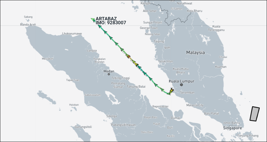 Iran flagged cargo ship departing Port Klang, Malaysia on April 1