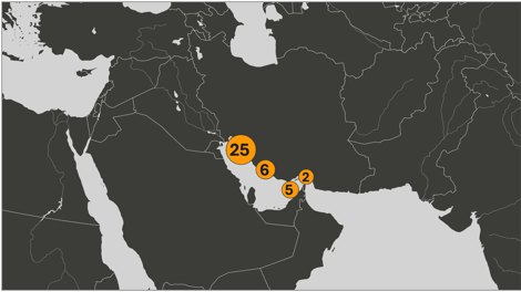 Map of Iranian oil laden tankers in the Persian Gulf on May 5