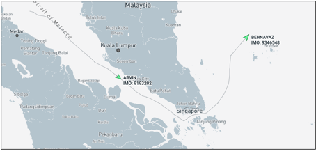 Two Iran flagged cargo vessels transiting the Southeast Asian sea lanes on April 8 (Credit: Marine Traffic)