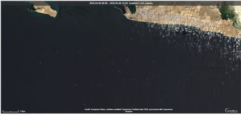 Iranian oil laden tankers near Chabahar Port, Iran on May 6 (Credit: ESA Copernicus)