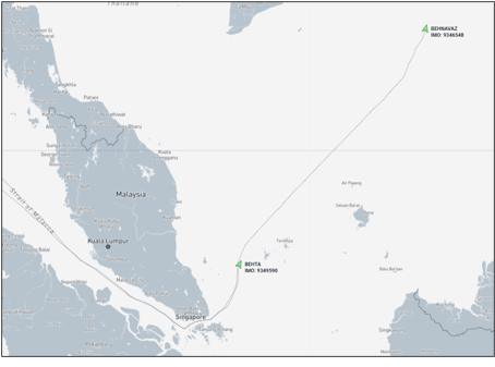 Two Iran flagged container ships en route to Zuhai, China, on April 9 (Credit: Marine Traffic)