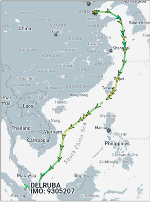 ran flagged bulk carrier transiting the Southeast Asian sea lanes on April 10 (Credit: Marine Traffic)