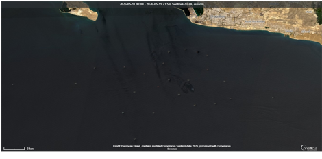 Iran flagged tankers laden with Iranian oil on May 11 (Credit: ESA Copernicus)