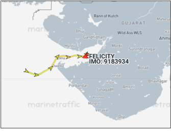 Iran flagged tanker at anchor near Gujarat, India, on April 13 (Credit: Marine Traffic)