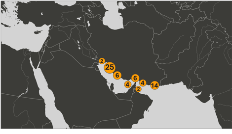 Map of Iranian oil laden tankers inside the U.S. blockade on May 18