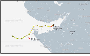 Iran flagged tankers near Gujarat, India, on April 14 (Credit: Marine Traffic)