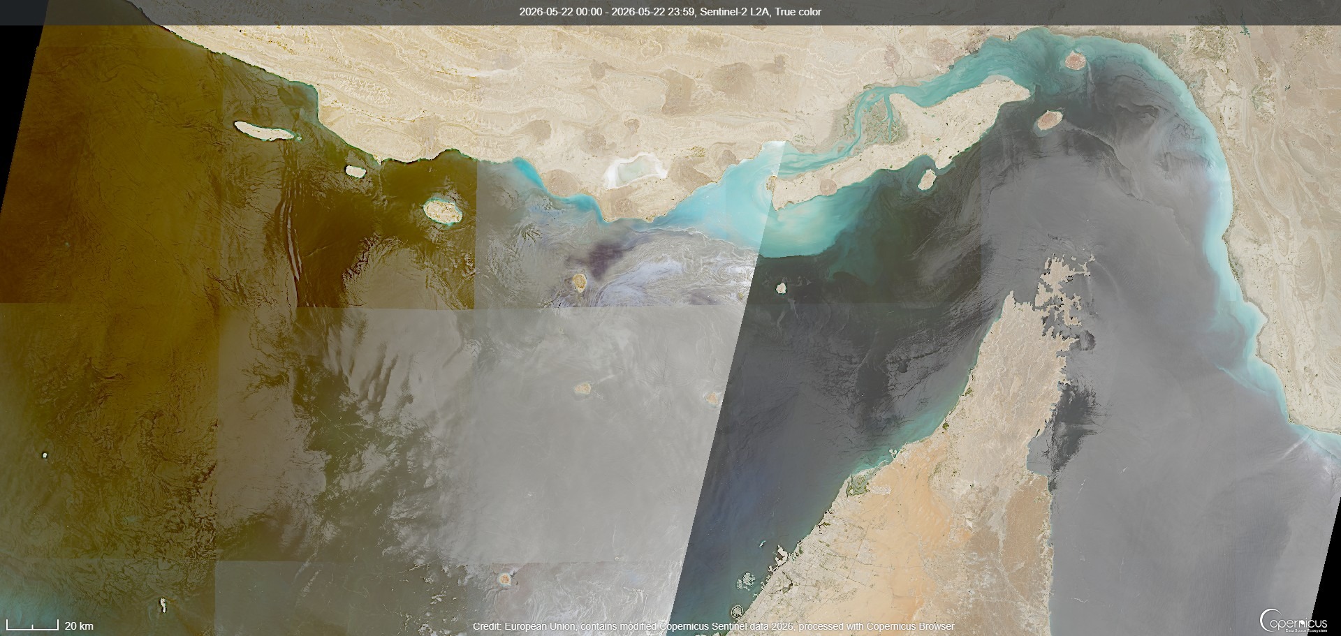 The Strait of Hormuz on May 22 (Credit: ESA Copernicus)