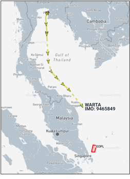Iran flagged bulk carrier transiting the Gulf of Thailand, April 12-14 (Credit: Marine Traffic)
