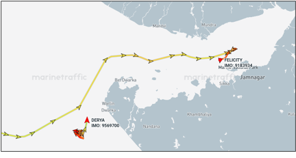 Iran flagged tankers near Gujarat, India, on April 15 (Credit: Marine Traffic)