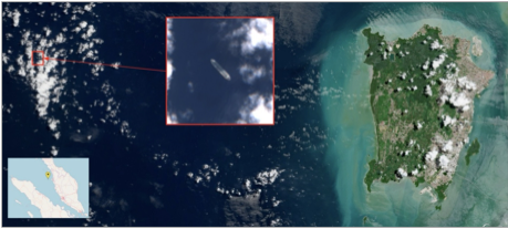 Iran flagged tanker off Penang, Malaysia on May 25 (Credit: ESA Copernicus)
