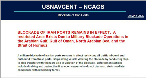 Advisory Note 006-26 on U.S. blockade (Credit: JMIC)