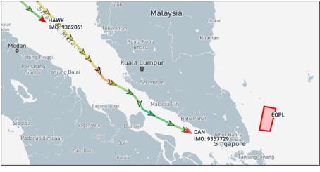 Iran flagged tankers transiting the Malacca Strait, on April 15 (Credit: Marine Traffic)