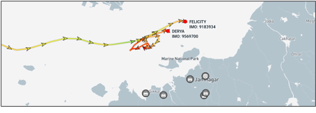 Iran flagged tankers near Gujarat, India on April 17 (Credit: Marine Traffic)