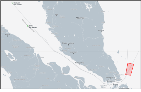 Iran flagged cargo ships and tanker transiting the Malacca Strait on April 17 (Credit: Marine Traffic)