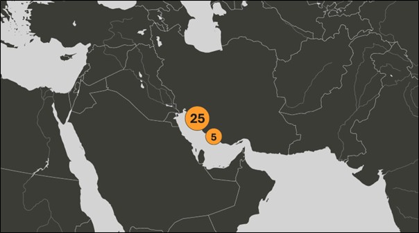 Map of Iranian oil laden tankers in the Persian Gulf on March 24