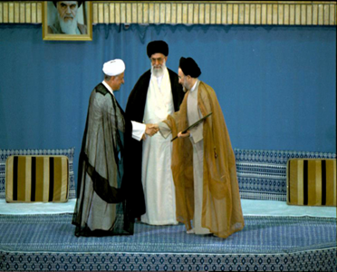 (L-R) Rafsanjani, Khamenei, and Khatami at Second Inauguration of President Khatami. Source: Wikimedia Commons