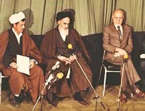 Rafsanjani (L), Khomeini (Center), and Bazargan (R), Source: Wikimedia Commons