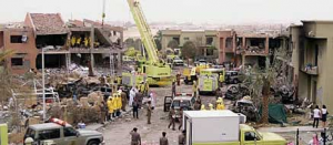 The Aftermath of the 2003 Riyadh compound bombings (pictured), reportedly planned and ordered by Al Qaeda operatives in Iran. 35 people died in the attack, including 8 Americans.