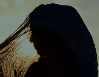 Woman with hair flowing
